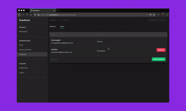 Invite team members to Supabase